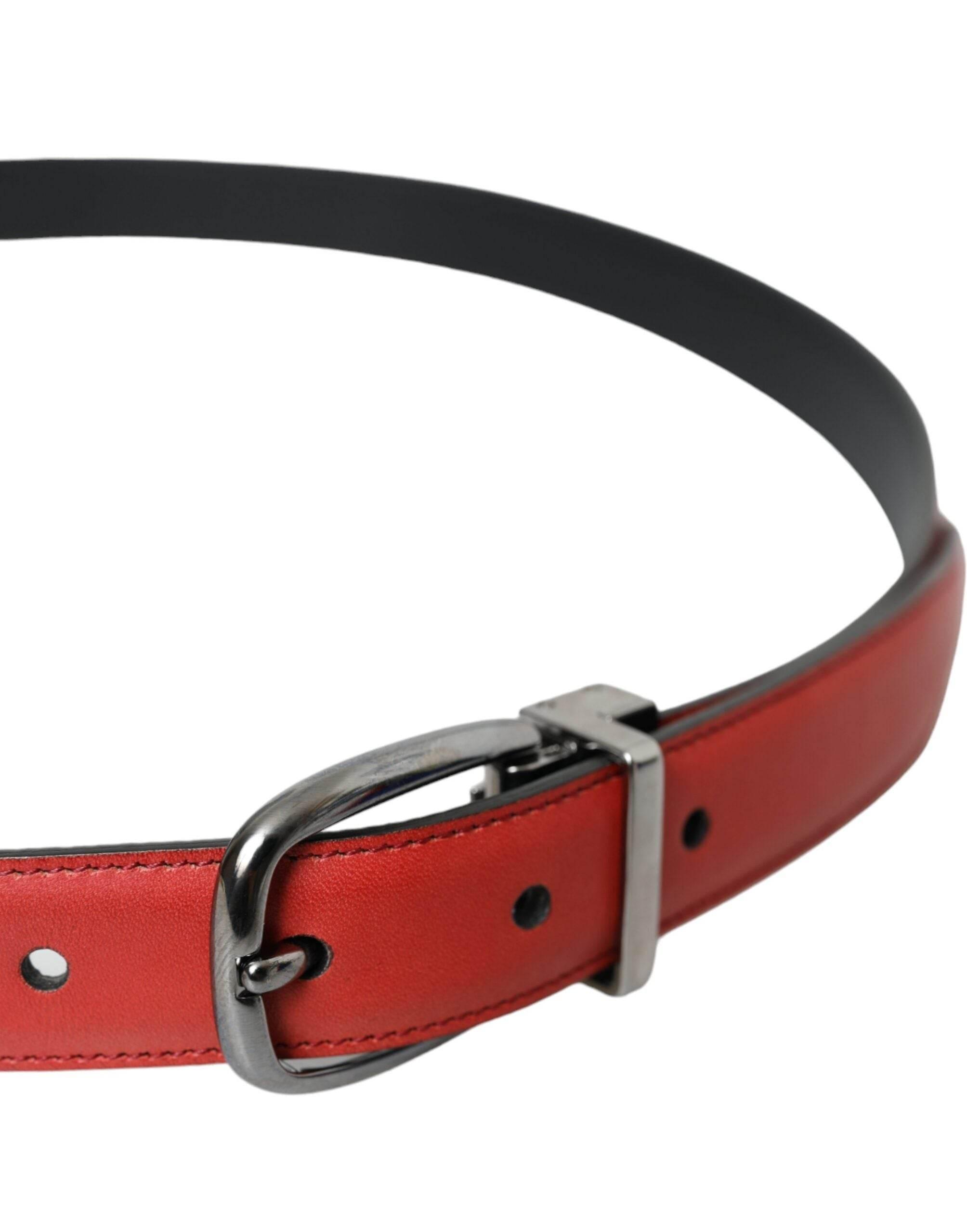 Dolce & Gabbana Red Leather Silver Metal Buckle Belt Men - Hilstor