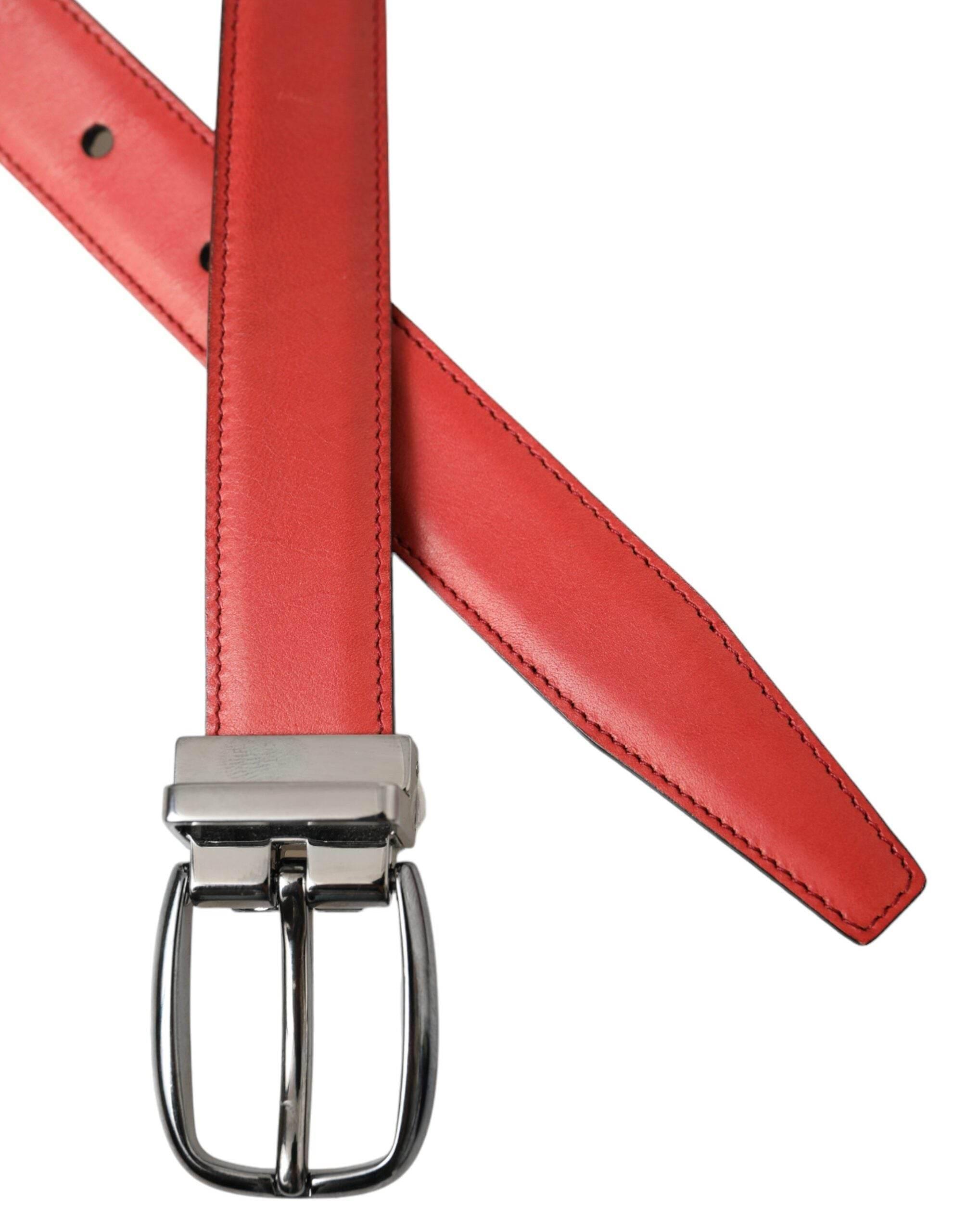 Dolce & Gabbana Red Leather Silver Metal Buckle Belt Men - Hilstor