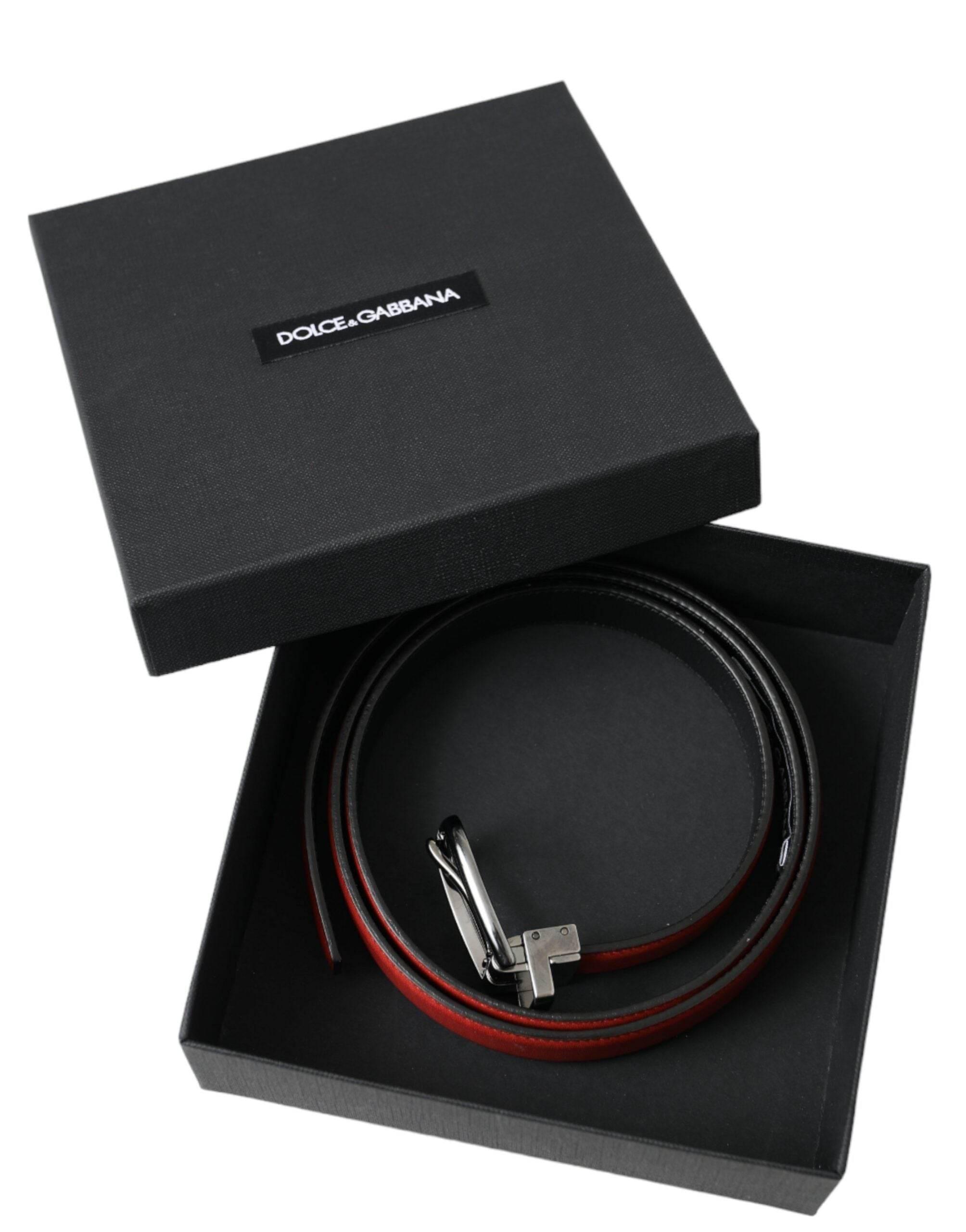 Dolce & Gabbana Red Leather Silver Metal Buckle Belt Men - Hilstor