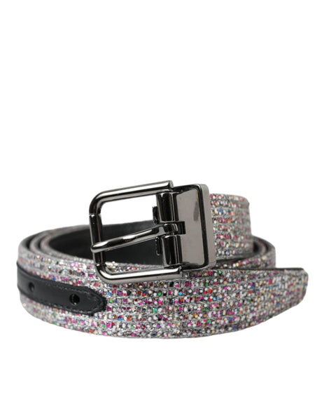 Dolce & Gabbana Multicolor Embellished Silver Metal Buckle Belt - Hilstor