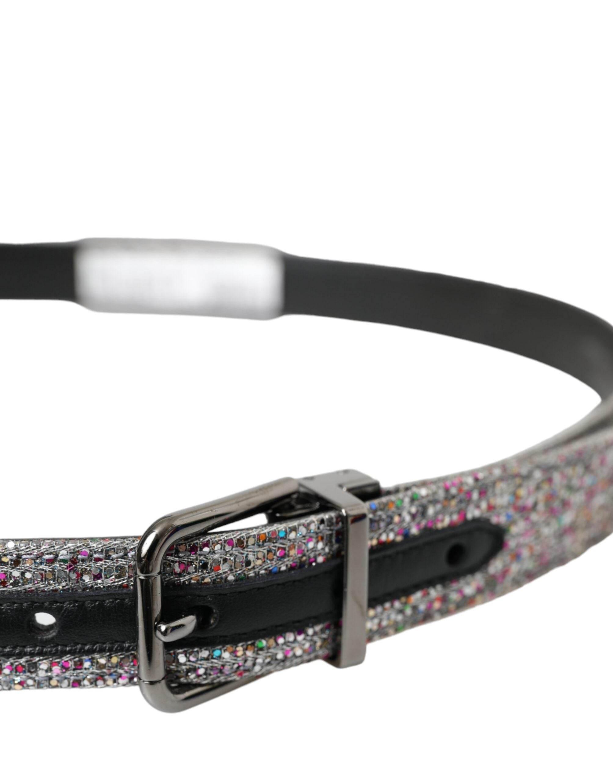 Dolce & Gabbana Multicolor Embellished Silver Metal Buckle Belt - Hilstor
