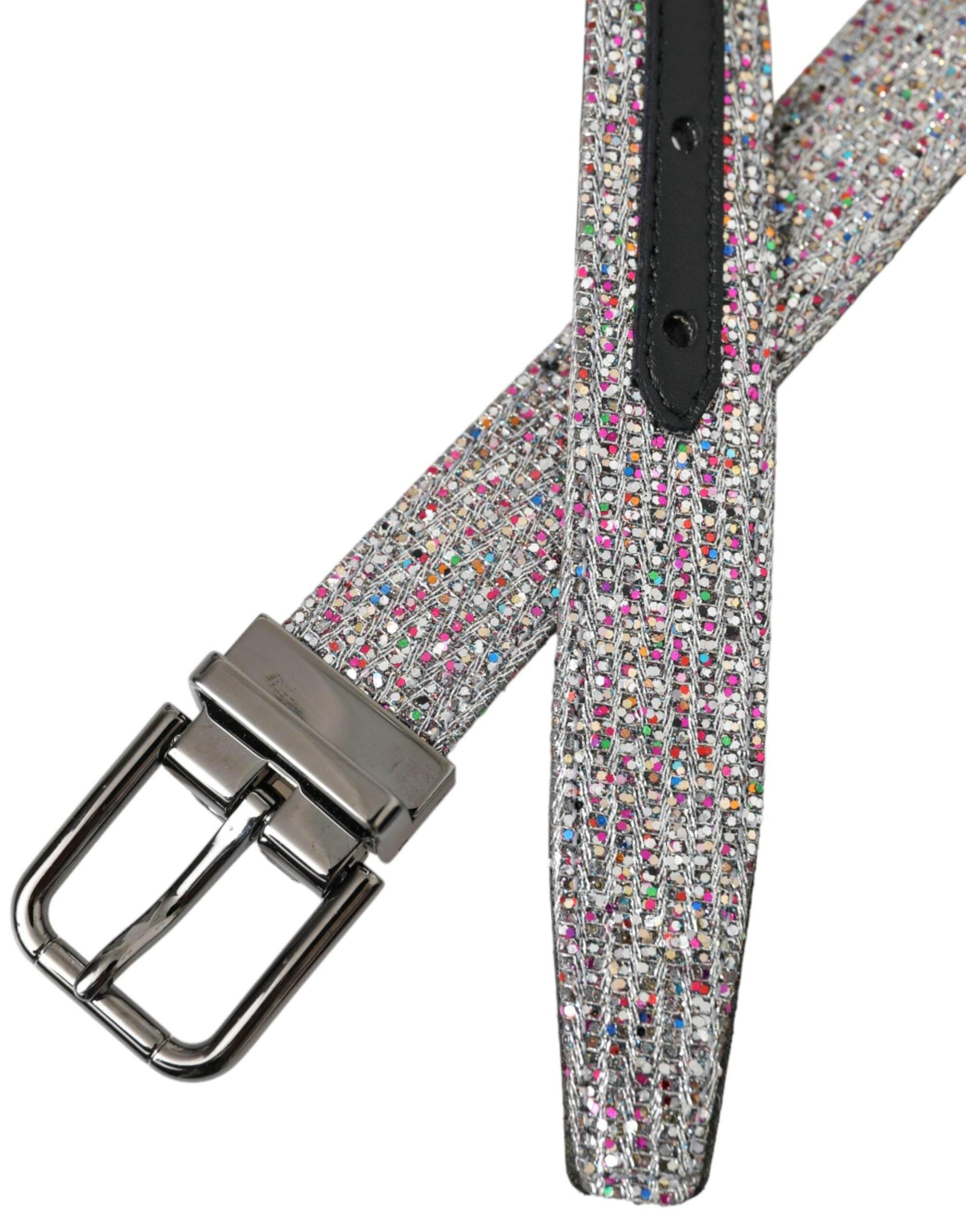Dolce & Gabbana Multicolor Embellished Silver Metal Buckle Belt - Hilstor
