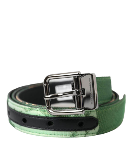 Dolce & Gabbana Green Leather Jacquard Silver Metal Buckle Belt - Hilstor