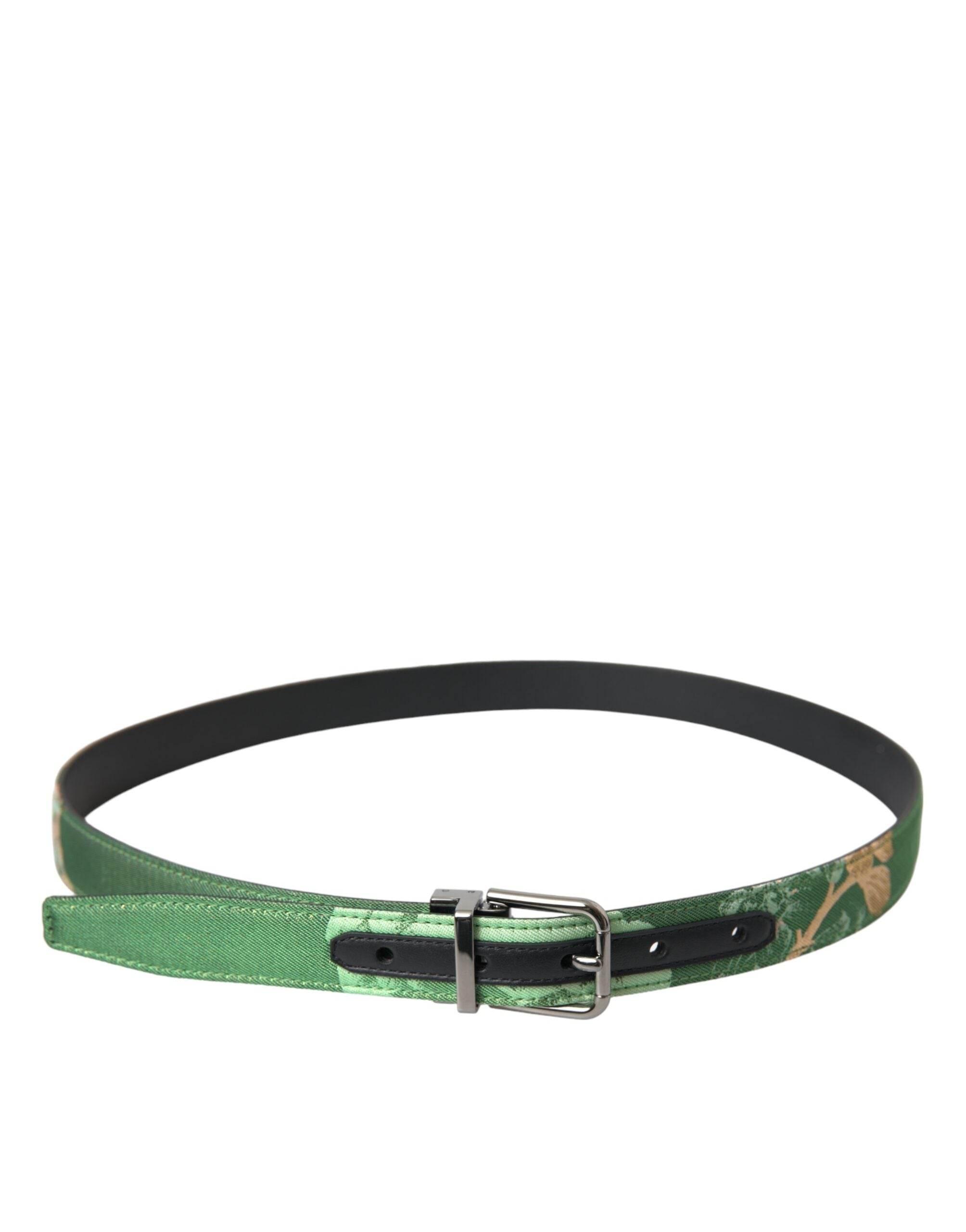 Dolce & Gabbana Green Leather Jacquard Silver Metal Buckle Belt - Hilstor