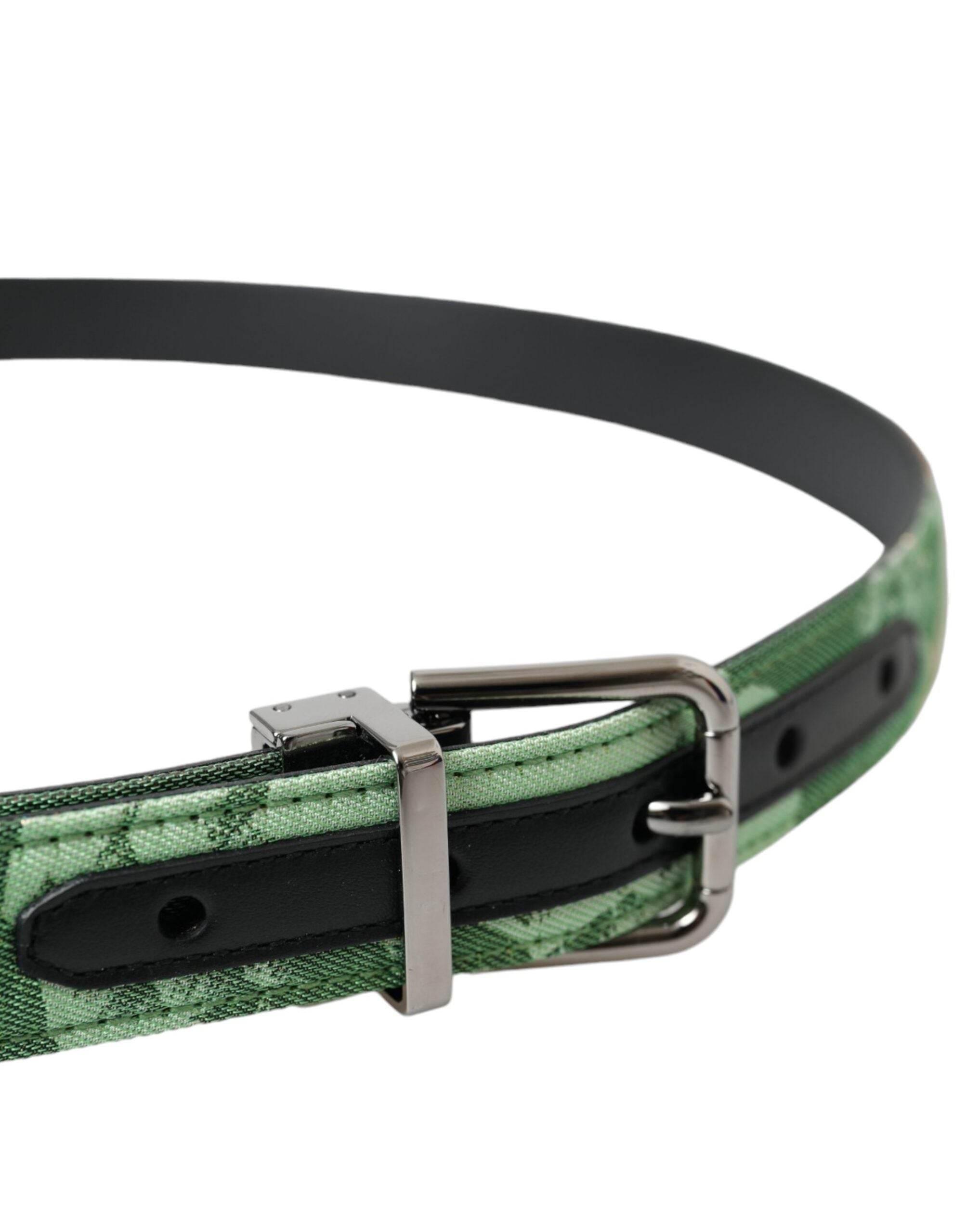 Dolce & Gabbana Green Leather Jacquard Silver Metal Buckle Belt - Hilstor