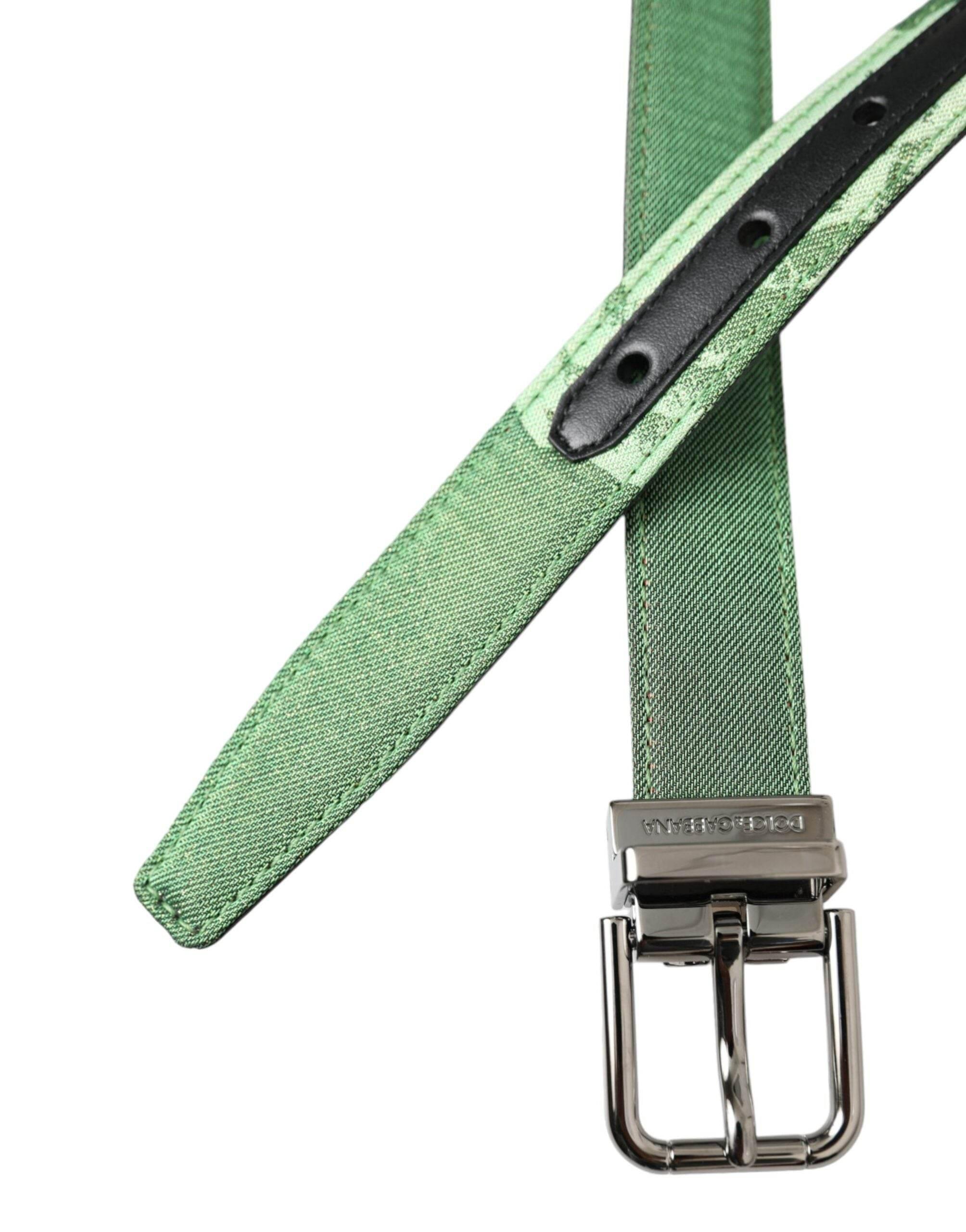 Dolce & Gabbana Green Leather Jacquard Silver Metal Buckle Belt - Hilstor
