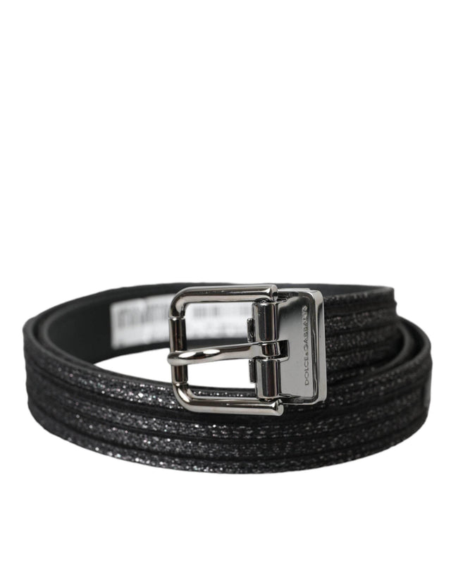 Dolce & Gabbana Black Jacquard Stripes Silver Metal Buckle Belt - Hilstor