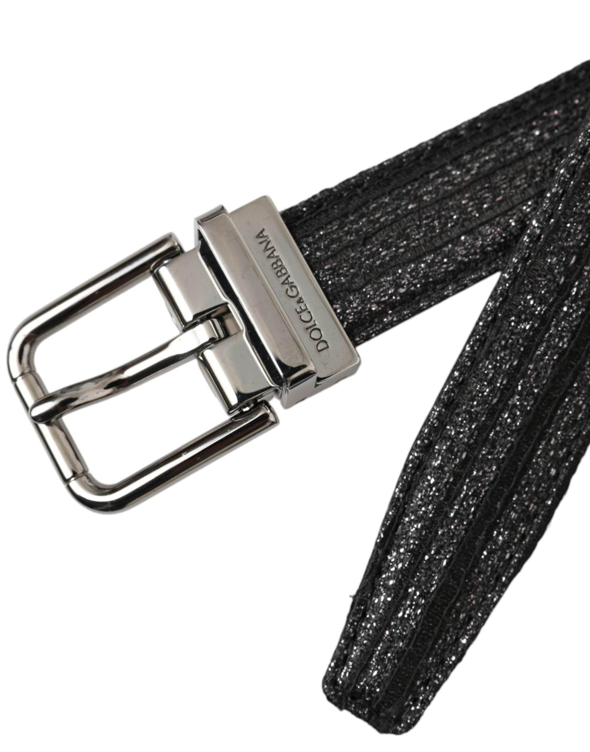 Dolce & Gabbana Black Jacquard Stripes Silver Metal Buckle Belt - Hilstor