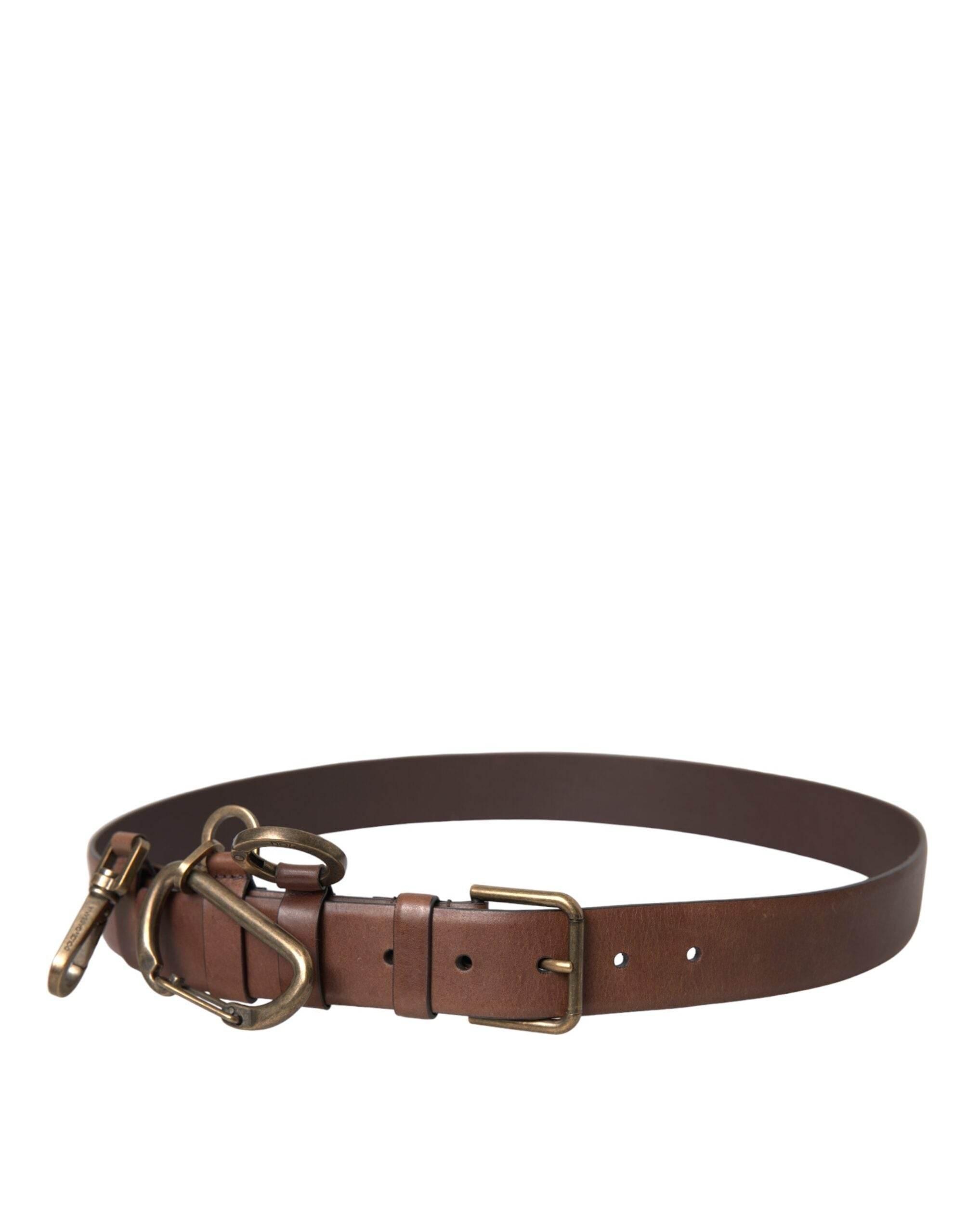 Dolce & Gabbana Brown Calf Leather Gold Metal Buckle Belt Men - Hilstor