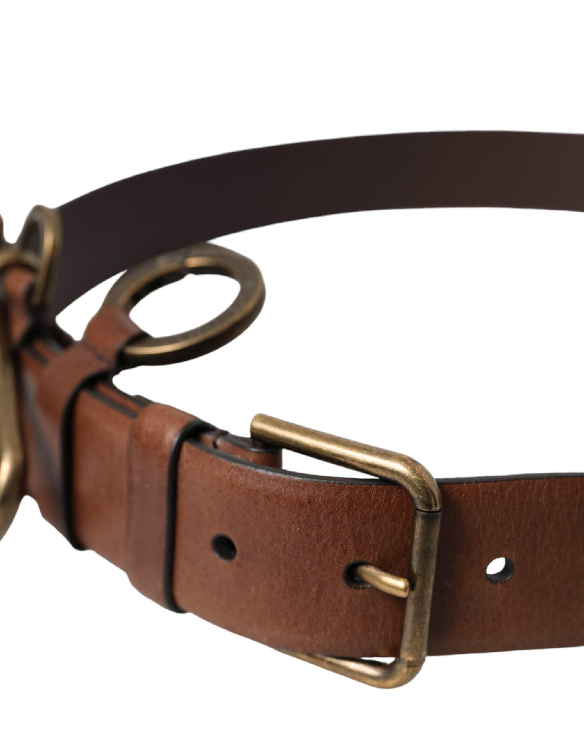 Dolce & Gabbana Brown Calf Leather Gold Metal Buckle Belt Men - Hilstor