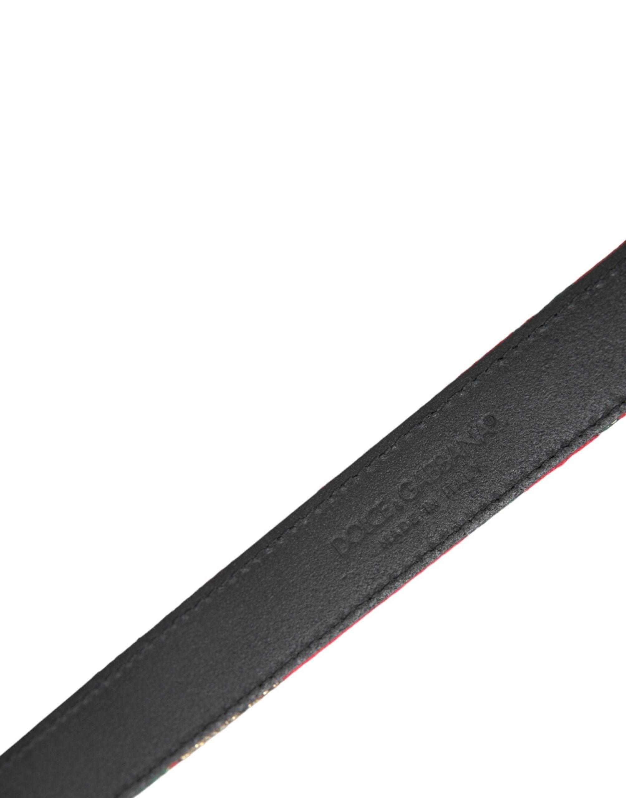 Dolce & Gabbana Red Leather Jacquard Silver Metal Buckle Belt - Hilstor