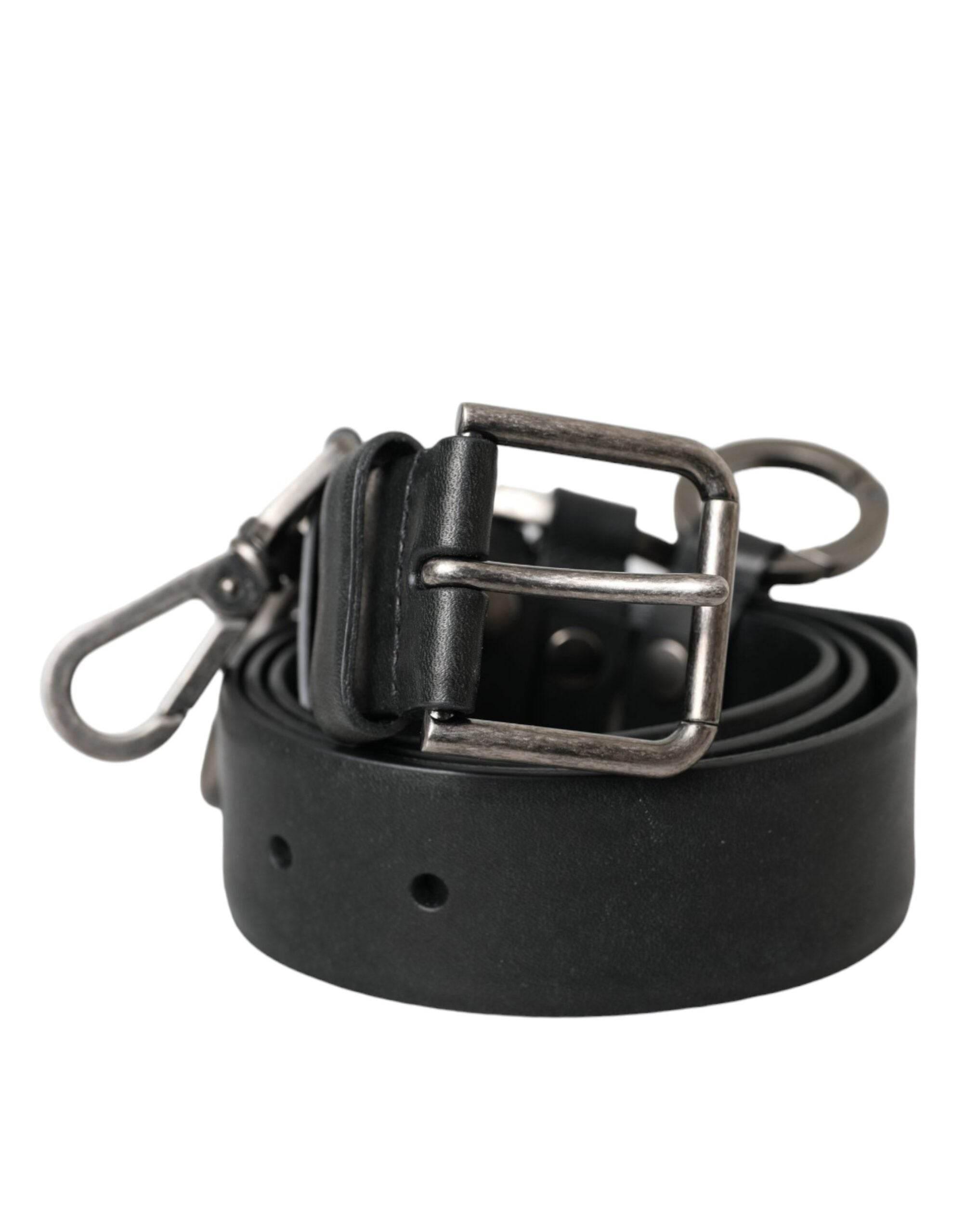 Dolce & Gabbana Black Calf Leather Silver Metal Buckle Belt - Hilstor