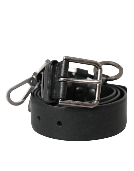 Dolce & Gabbana Black Calf Leather Silver Metal Buckle Belt - Hilstor