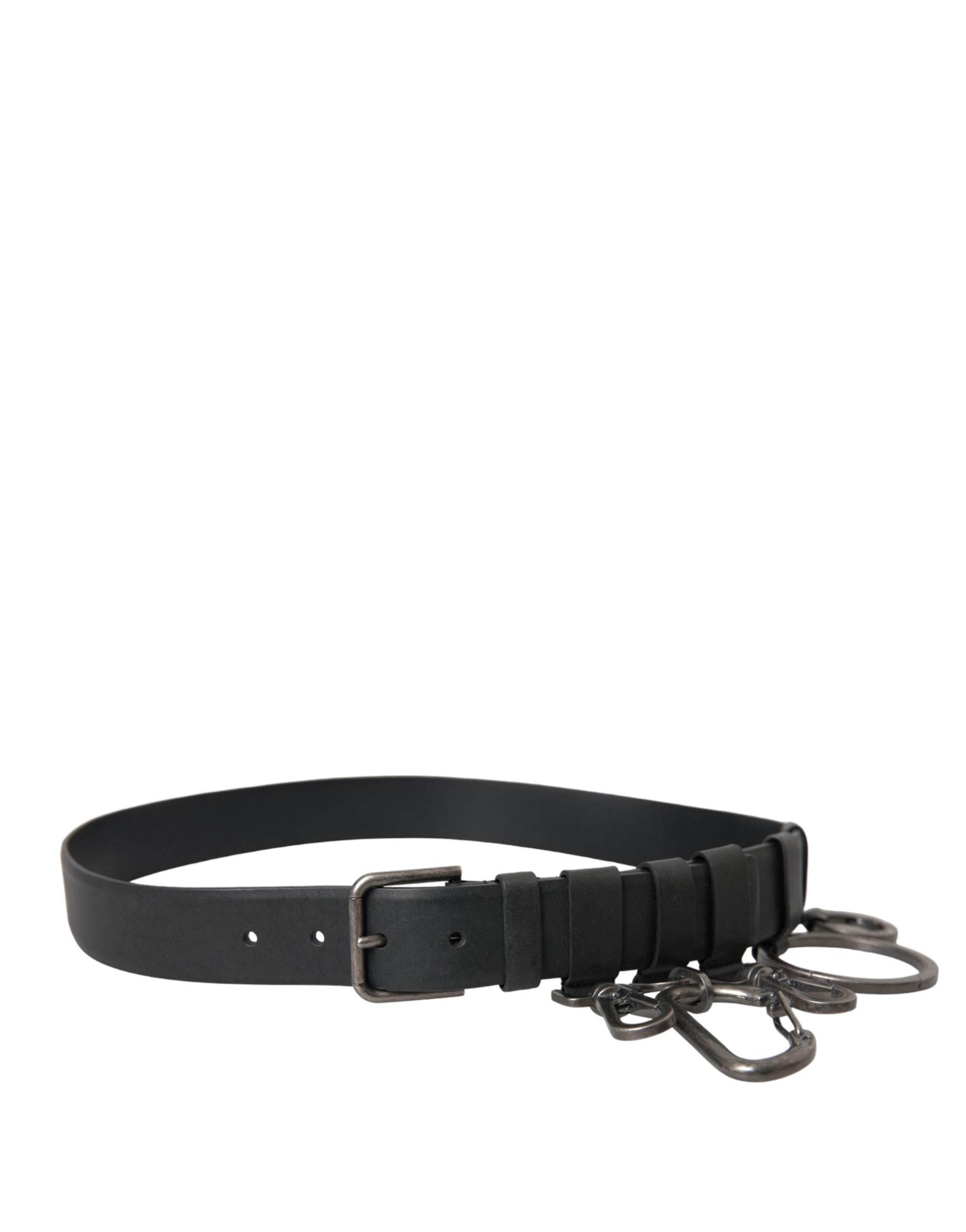 Dolce & Gabbana Black Calf Leather Silver Metal Buckle Belt - Hilstor