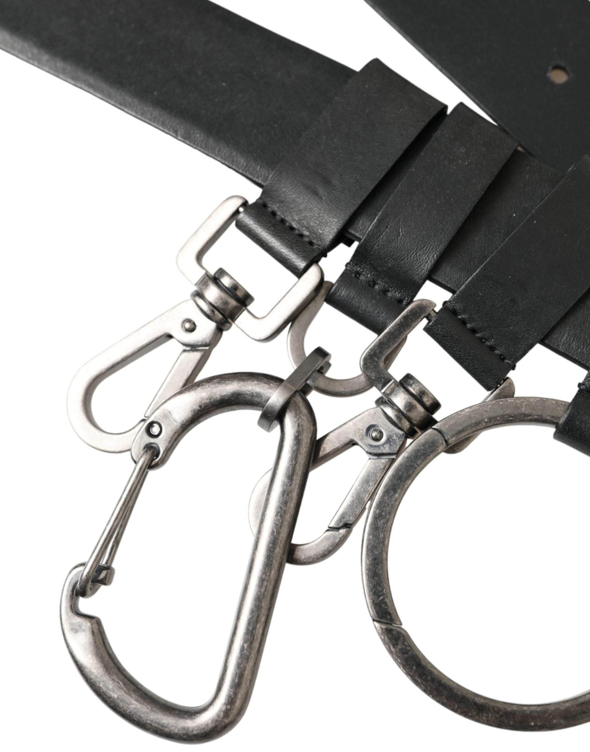 Dolce & Gabbana Black Calf Leather Silver Metal Buckle Belt - Hilstor