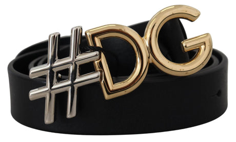 Dolce & Gabbana Black Leather Metal #DG Logo Buckle Belt - Hilstor