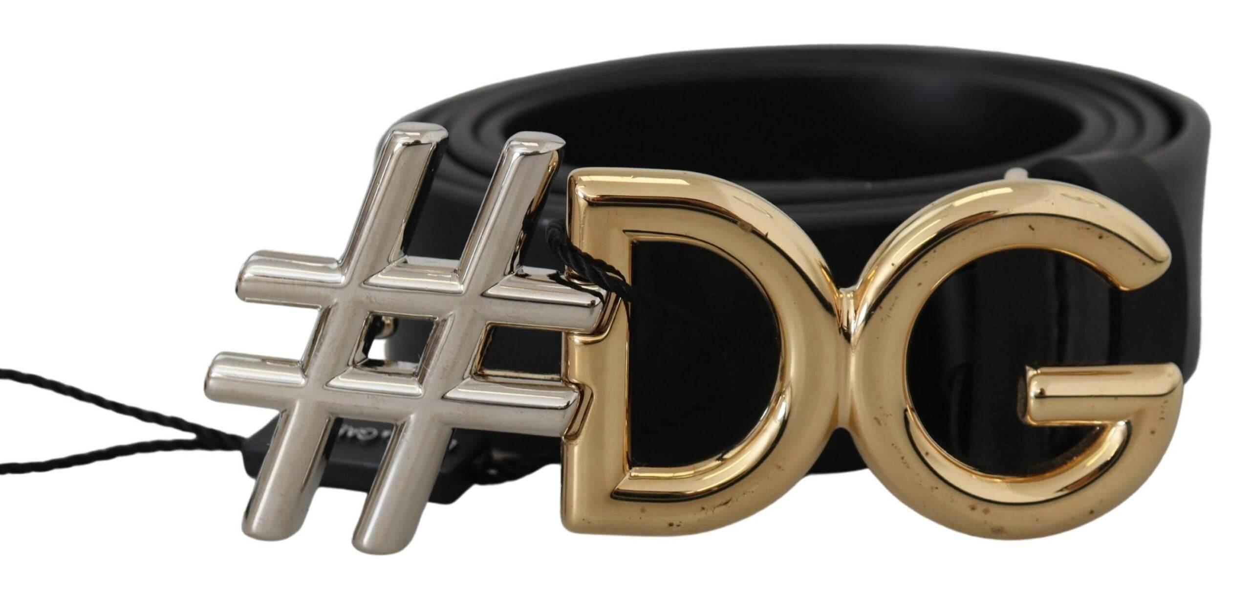 Dolce & Gabbana Black Leather Metal #DG Logo Buckle Belt - Hilstor