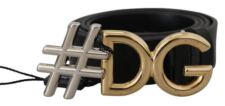 Dolce & Gabbana Black Leather Metal #DG Logo Buckle Belt - Hilstor