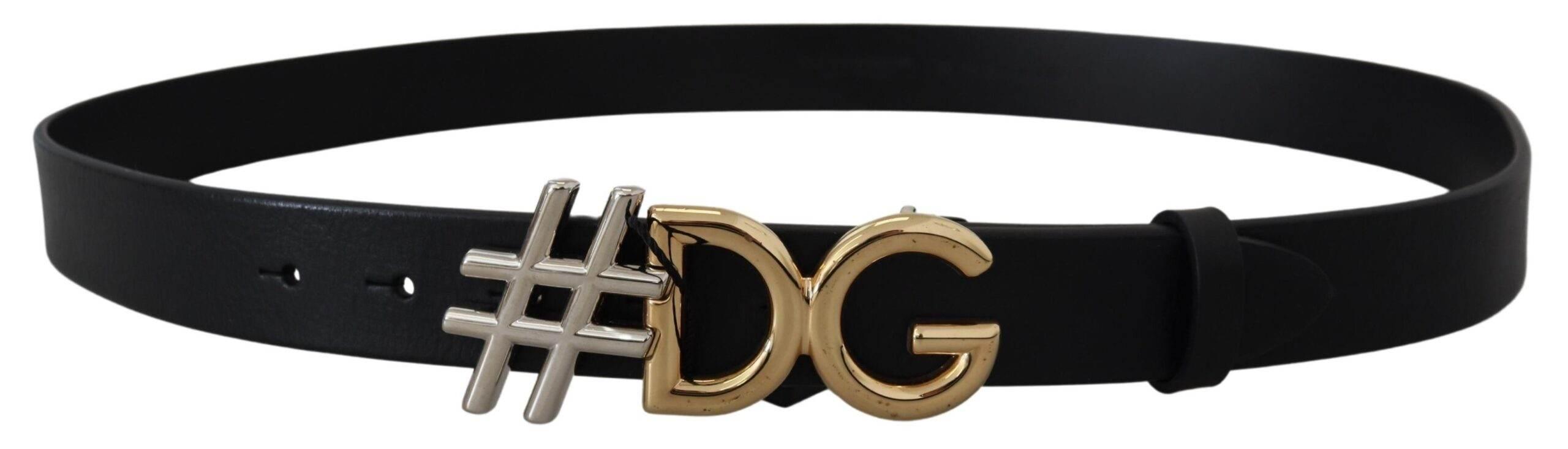 Dolce & Gabbana Black Leather Metal #DG Logo Buckle Belt - Hilstor