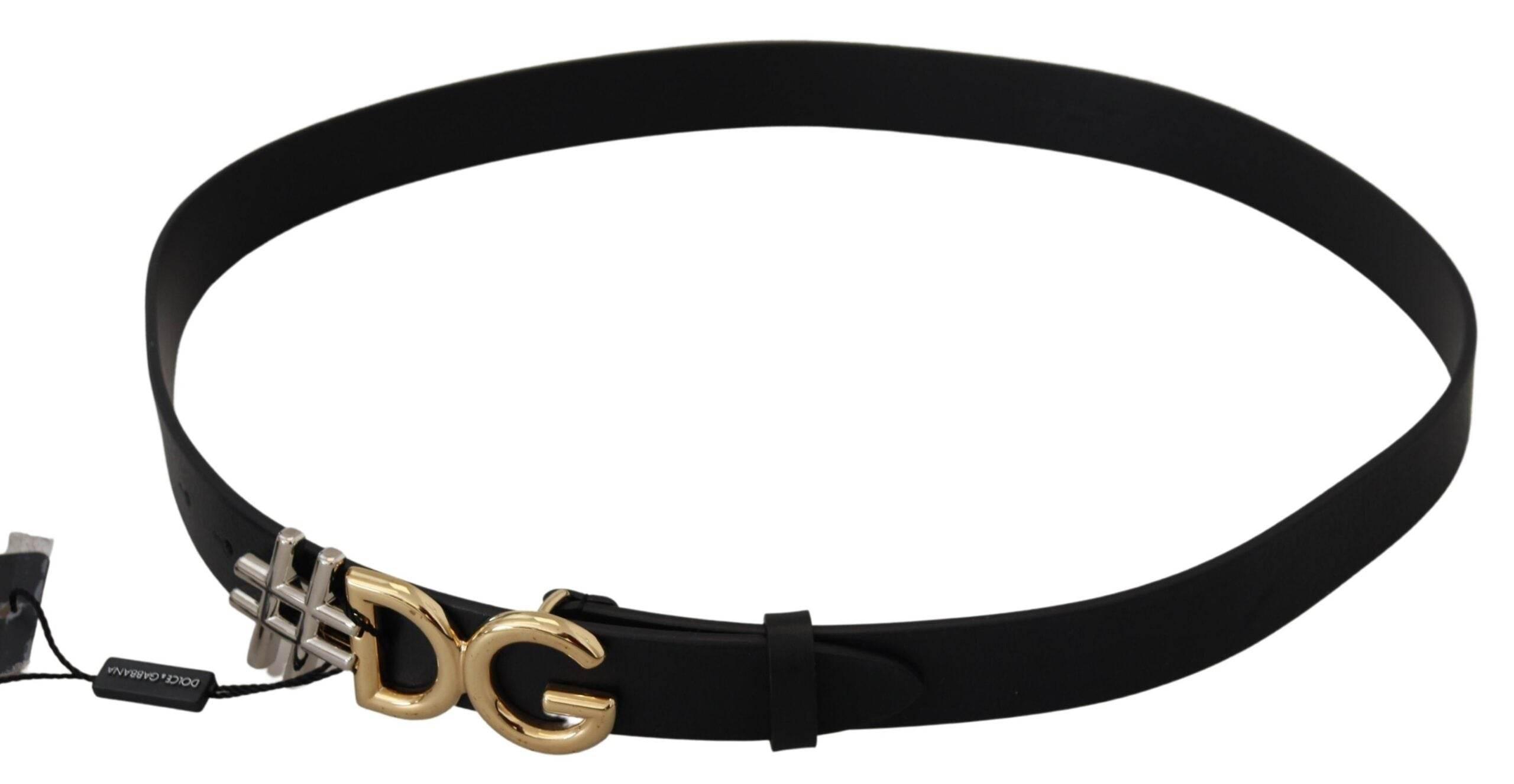 Dolce & Gabbana Black Leather Metal #DG Logo Buckle Belt - Hilstor