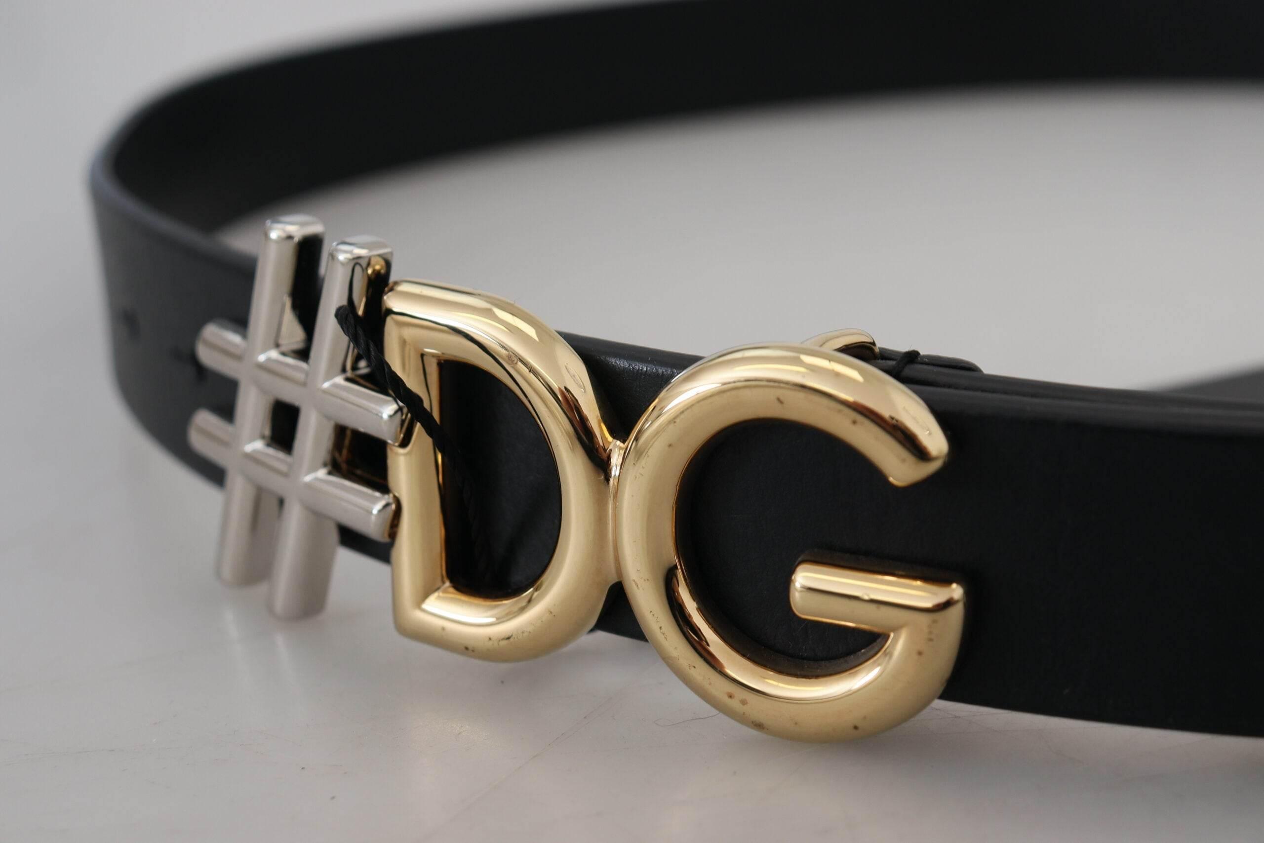 Dolce & Gabbana Black Leather Metal #DG Logo Buckle Belt - Hilstor