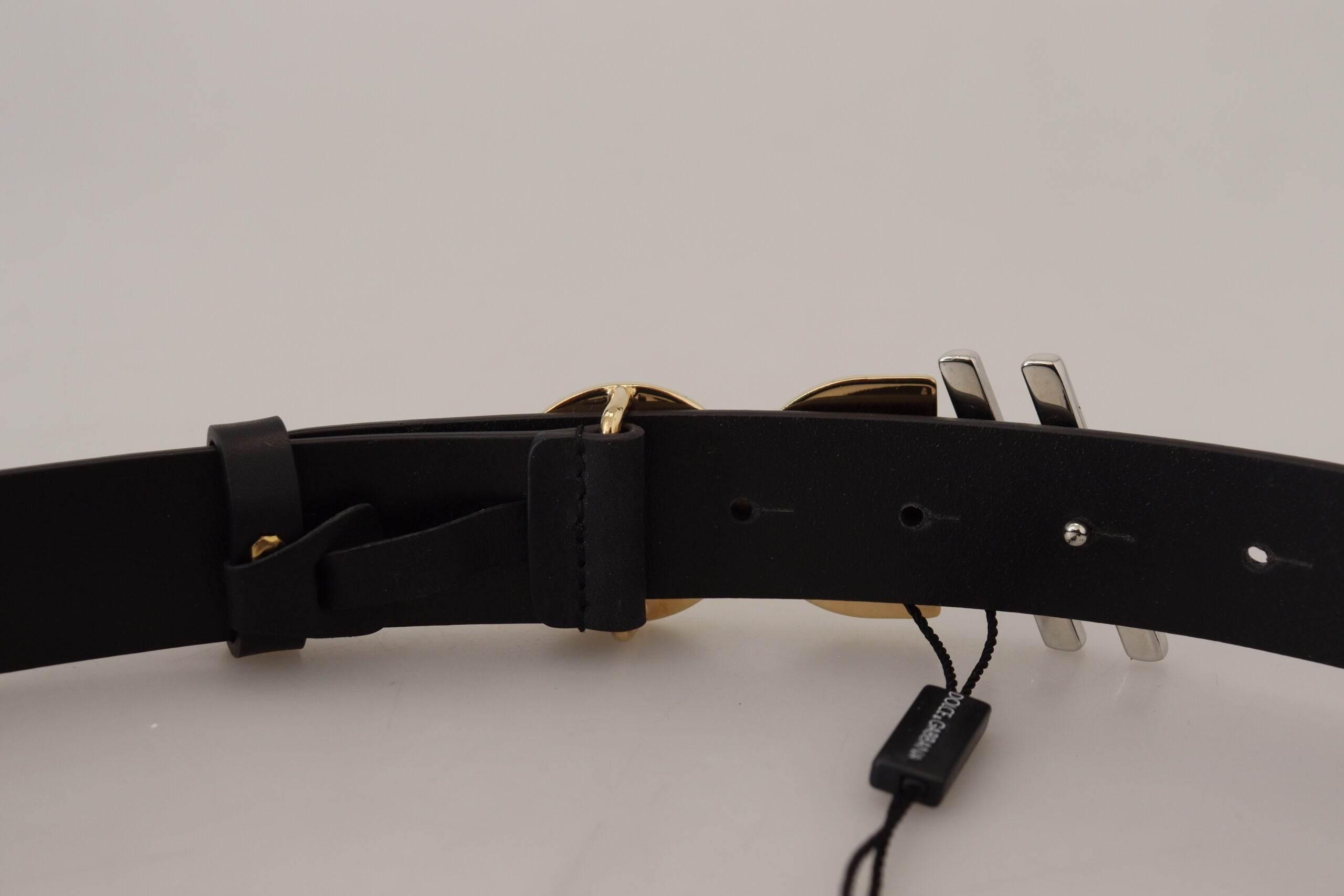 Dolce & Gabbana Black Leather Metal #DG Logo Buckle Belt - Hilstor