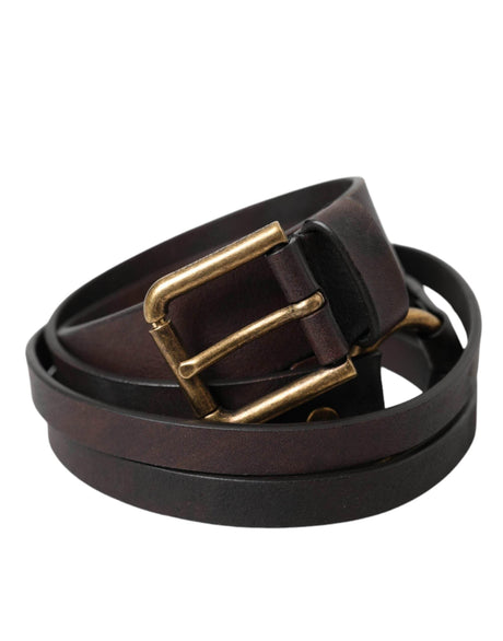 Dolce & Gabbana Dark Brown Leather Gold Metal Buckle Women Belt - Hilstor