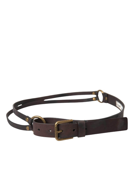 Dolce & Gabbana Dark Brown Leather Gold Metal Buckle Women Belt - Hilstor
