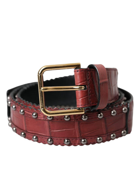 Dolce & Gabbana Brown Alligator Leather Studded Metal Buckle Belt - Hilstor