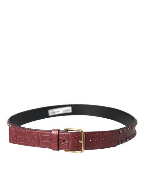 Dolce & Gabbana Brown Alligator Leather Studded Metal Buckle Belt - Hilstor