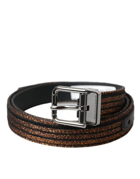 Dolce & Gabbana Gold Jacquard Stripes Silver Metal Buckle Belt - Hilstor