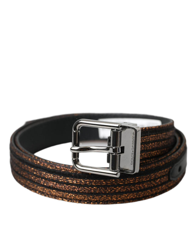Dolce & Gabbana Gold Jacquard Stripes Silver Metal Buckle Belt - Hilstor