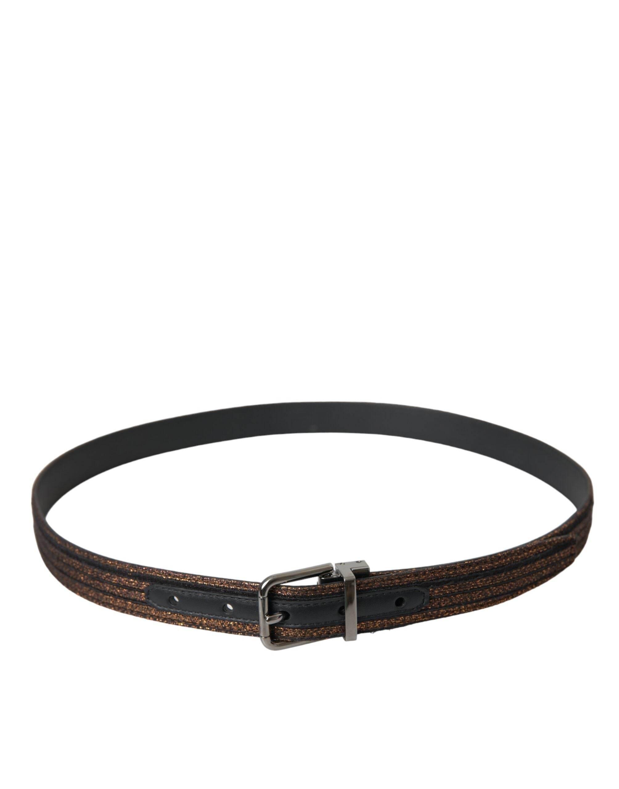Dolce & Gabbana Gold Jacquard Stripes Silver Metal Buckle Belt - Hilstor