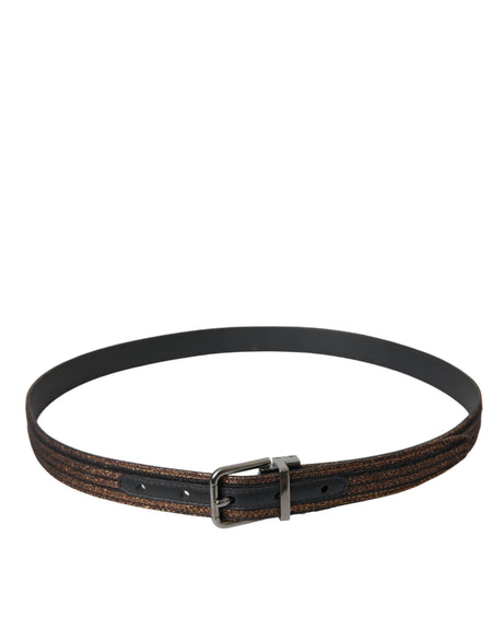 Dolce & Gabbana Gold Jacquard Stripes Silver Metal Buckle Belt - Hilstor