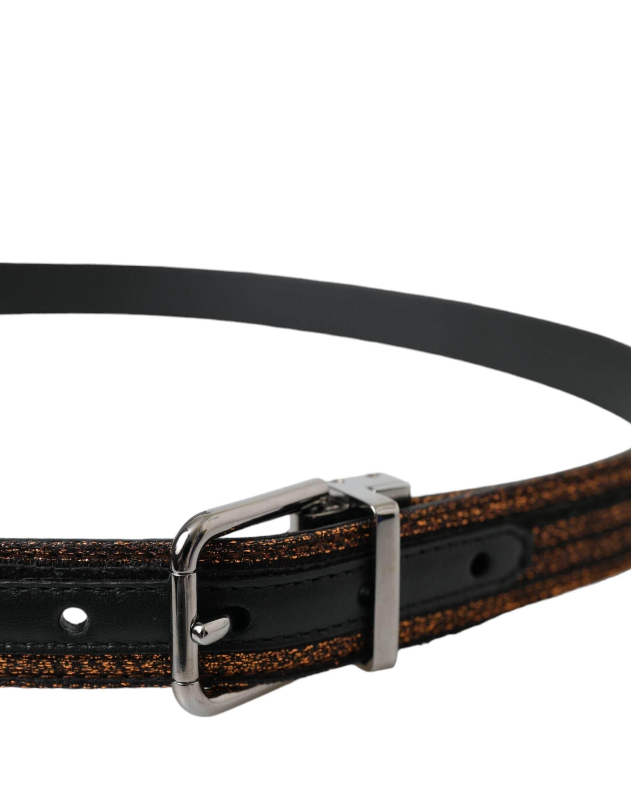 Dolce & Gabbana Gold Jacquard Stripes Silver Metal Buckle Belt - Hilstor