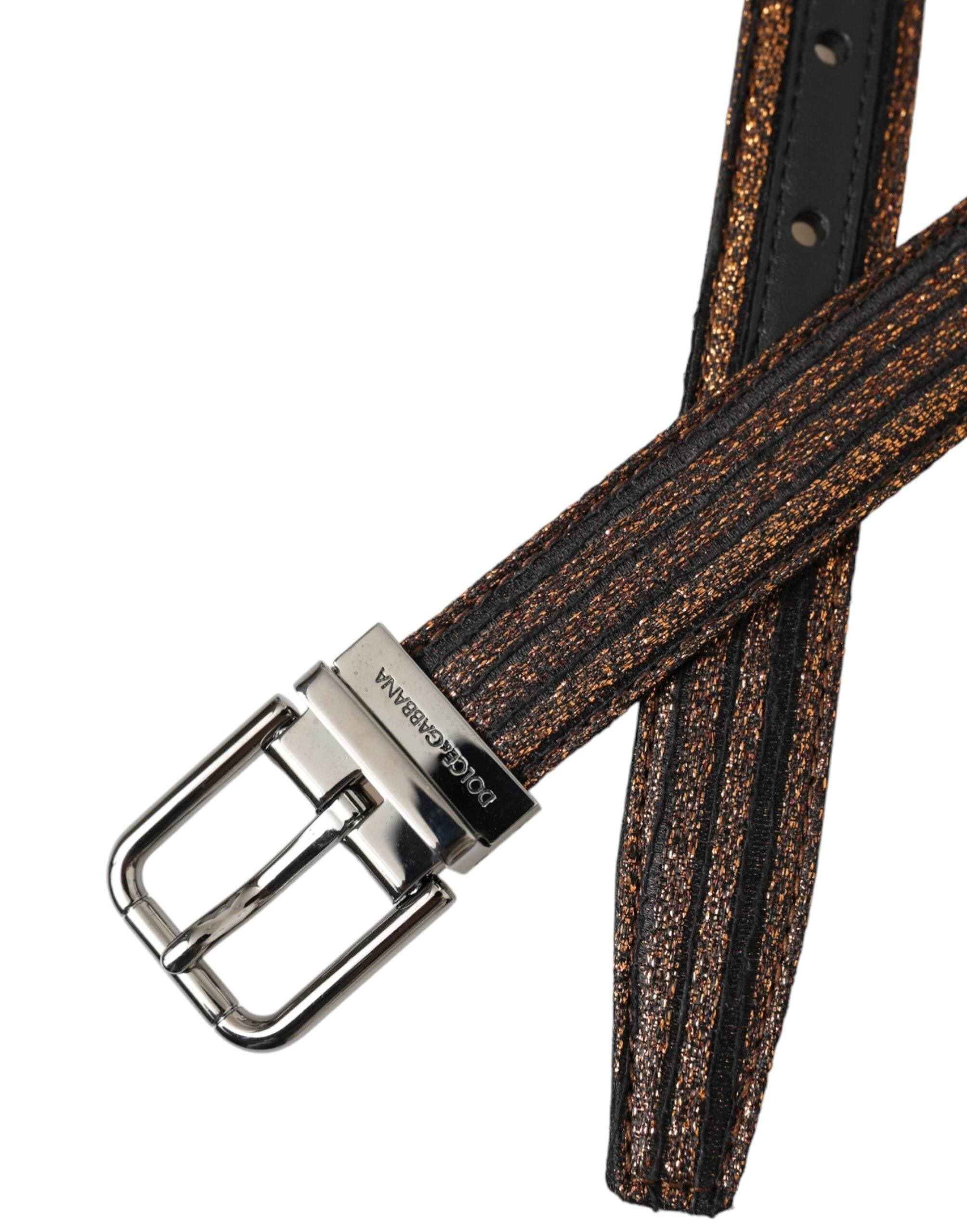 Dolce & Gabbana Gold Jacquard Stripes Silver Metal Buckle Belt - Hilstor