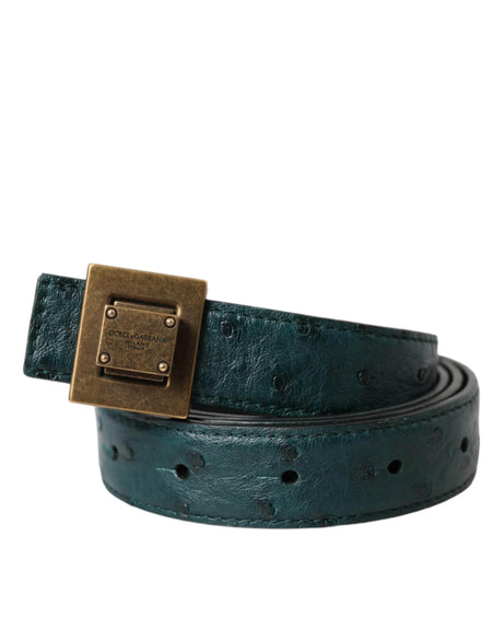 Dolce & Gabbana Dark Green Leather Square Metal Buckle Belt - Hilstor