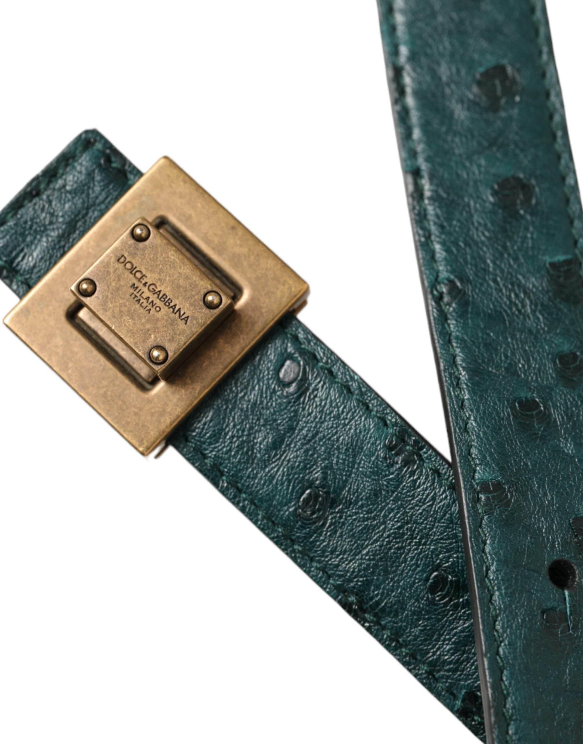 Dolce & Gabbana Dark Green Leather Square Metal Buckle Belt - Hilstor