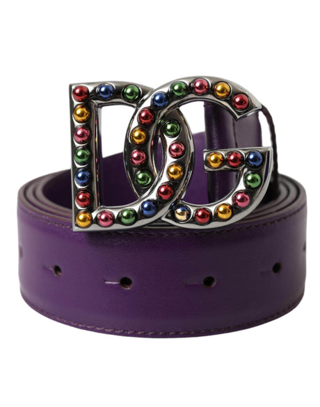Dolce & Gabbana Purple Leather DG Logo Studs Metal Buckle Belt - Hilstor