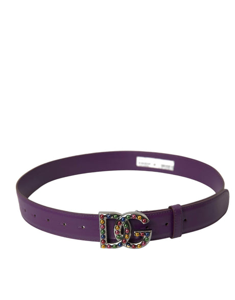Dolce & Gabbana Purple Leather DG Logo Studs Metal Buckle Belt - Hilstor