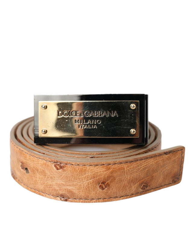 Dolce & Gabbana Beige Leather Gold Logo Engraved Buckle Belt - Hilstor