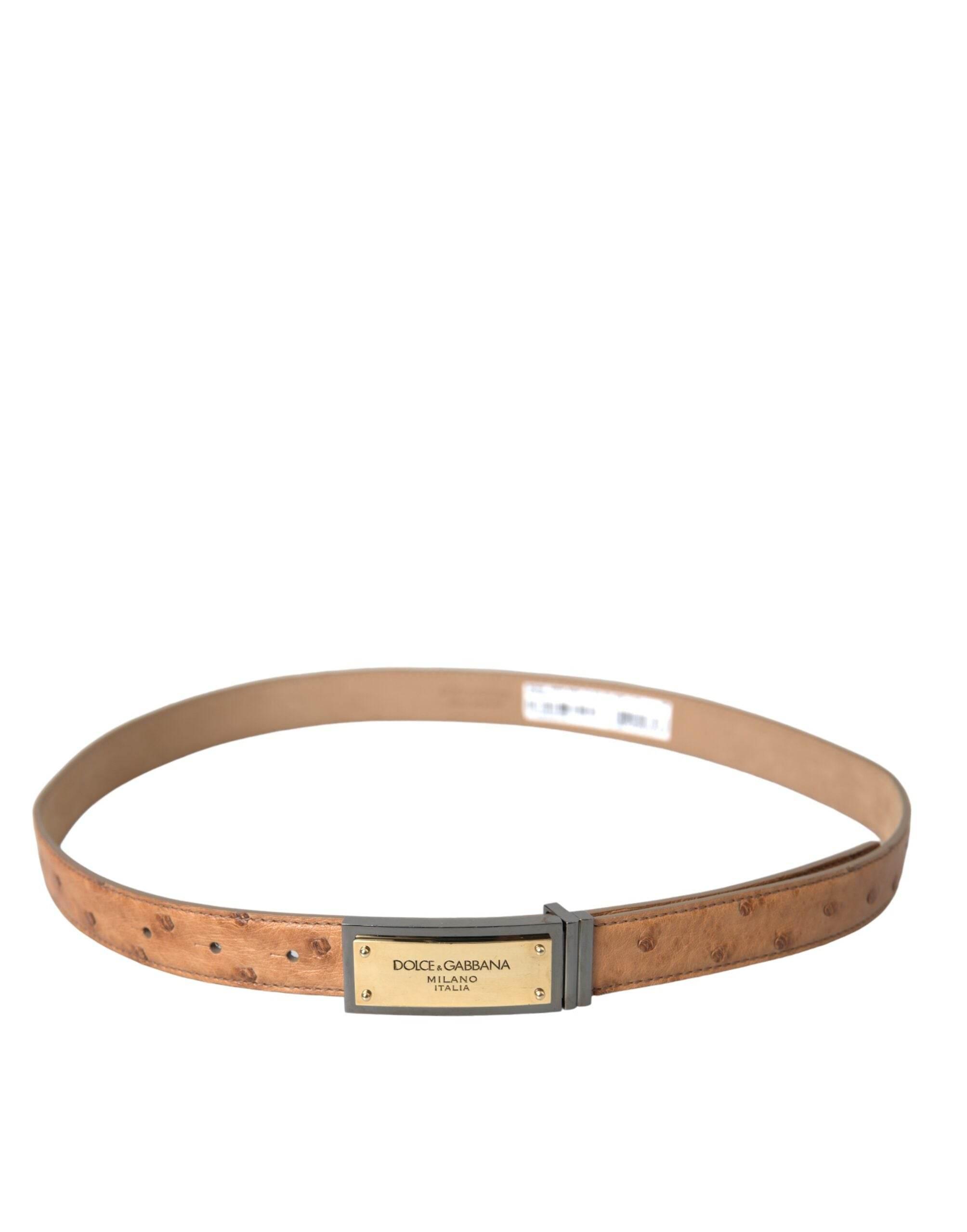 Dolce & Gabbana Beige Leather Gold Logo Engraved Buckle Belt - Hilstor