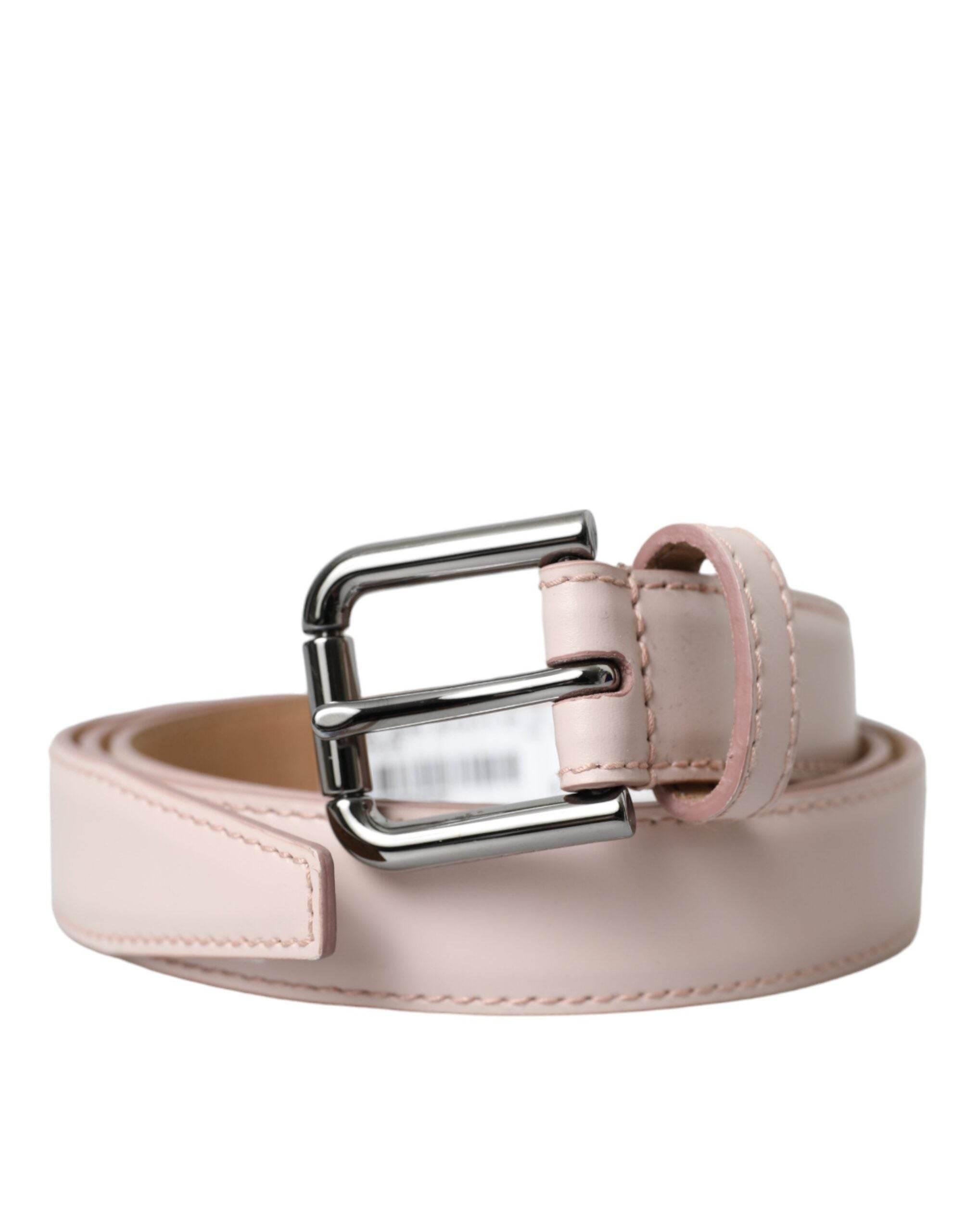 Dolce & Gabbana Light Pink Leather Silver Metal Buckle Belt - Hilstor