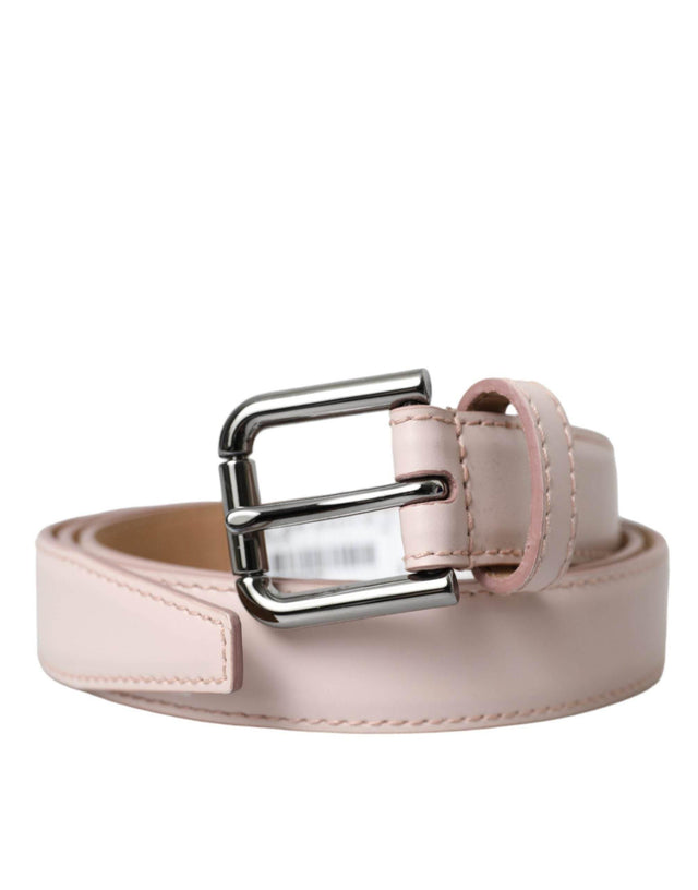 Dolce & Gabbana Light Pink Leather Silver Metal Buckle Belt - Hilstor
