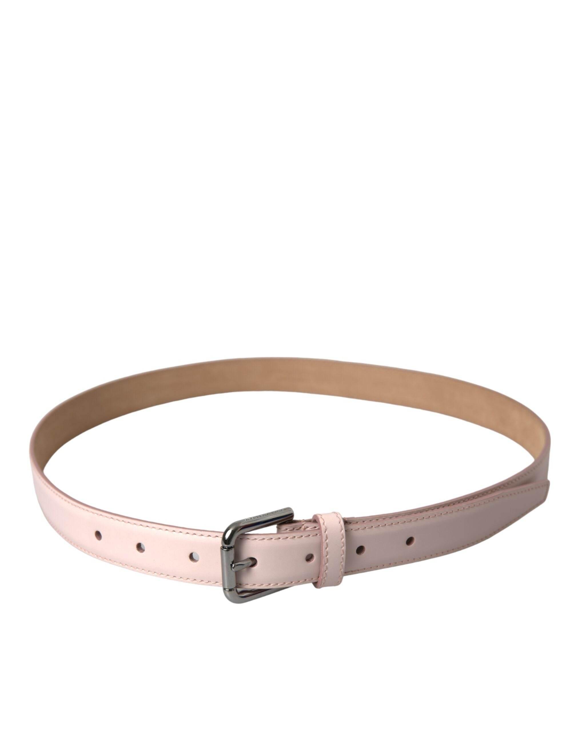 Dolce & Gabbana Light Pink Leather Silver Metal Buckle Belt - Hilstor