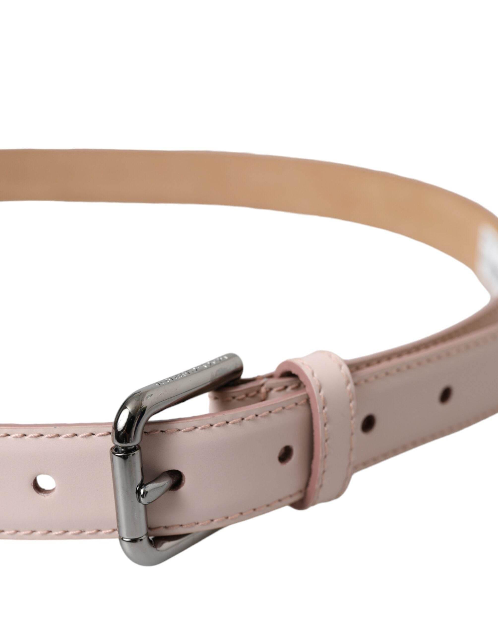 Dolce & Gabbana Light Pink Leather Silver Metal Buckle Belt - Hilstor