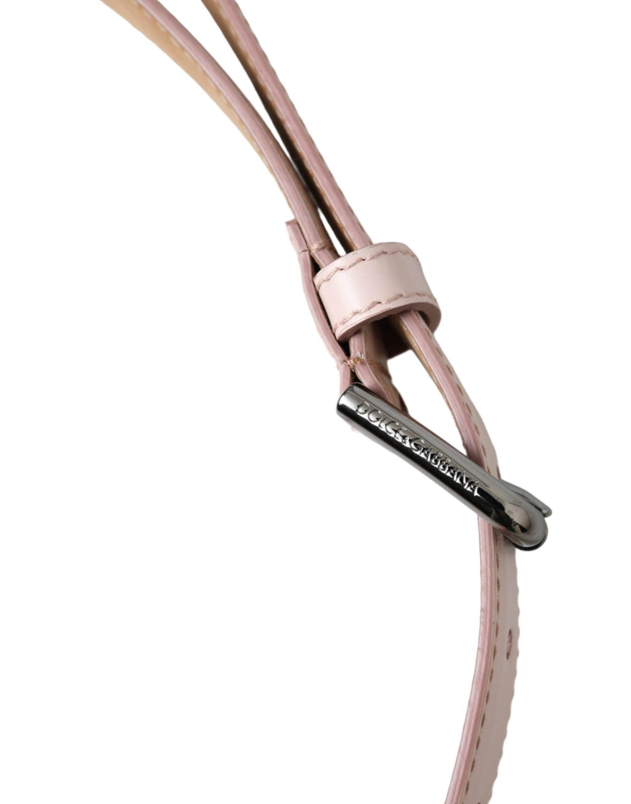 Dolce & Gabbana Light Pink Leather Silver Metal Buckle Belt - Hilstor