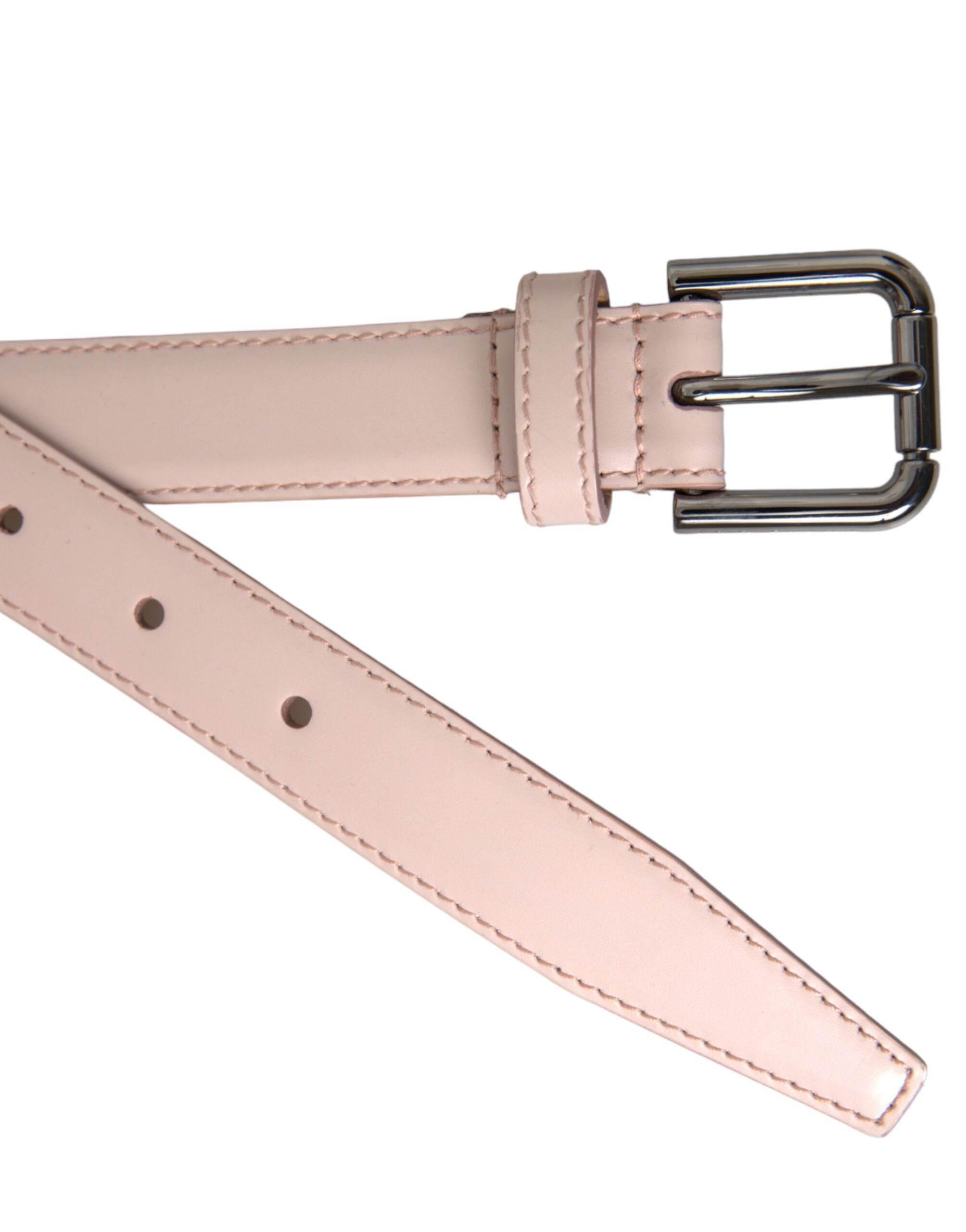 Dolce & Gabbana Light Pink Leather Silver Metal Buckle Belt - Hilstor