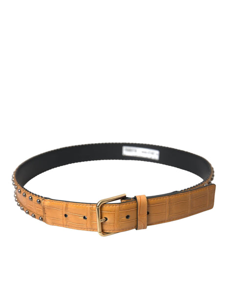 Dolce & Gabbana Beige Alligator Leather Studded Metal Buckle Belt - Hilstor