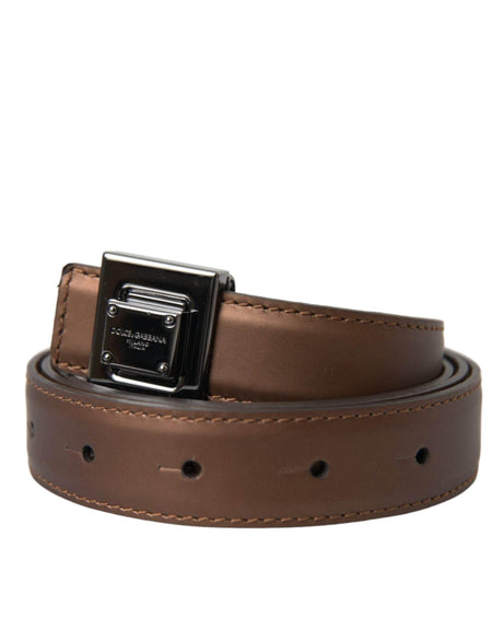 Dolce & Gabbana Bronze Leather Square Metal Buckle Belt - Hilstor
